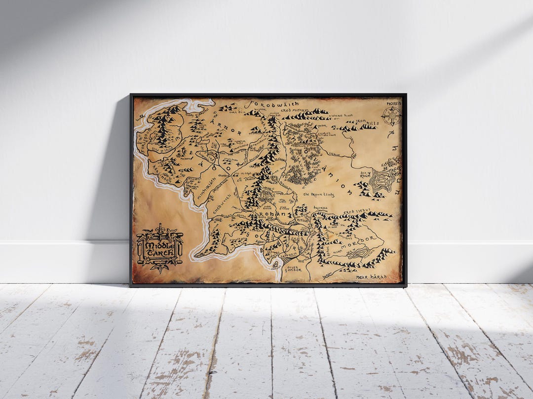 Middle Earth Map Poster - Lord of the Rings Map - Fantasy Wall Art ...