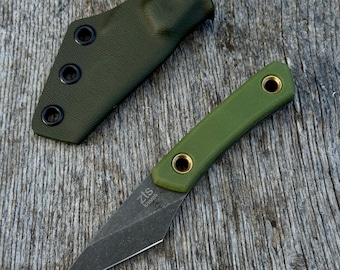 Mini coltello kiridashi, coltello EDC, coltelli fatti a mano, lama fissa, manico in Micarta, fodero in Kydex