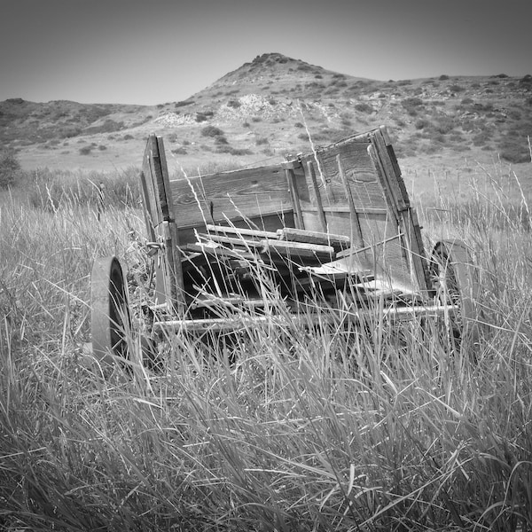 Black and White old wagon Print, Black and White rustic wall , Cabin wall decor, Rural Buckboard Canvas wrap, Wagon Photo Metal, Farmhouse