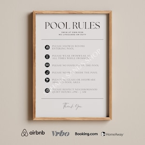 Normas de la piscina, Letrero de piscina para Airbnb o VRBO, Totalmente personalizable en Canva, Carta A4 (EE. UU.), Plantilla de letrero para piscina y jacuzzi, Alquiler a corto plazo