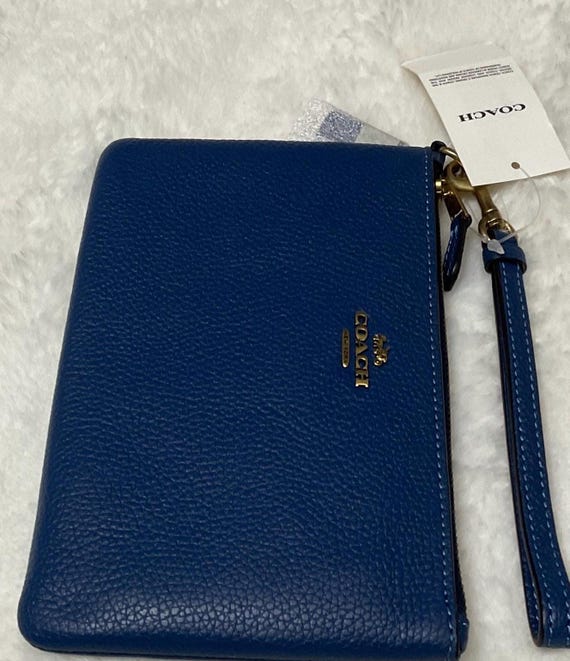Coach Corner Zip SMALL Wristlet Leather Wallet , B4 True Blue