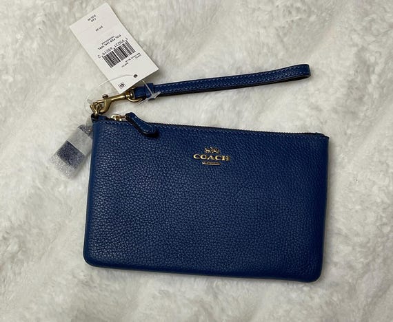 Coach Corner Zip SMALL Wristlet Leather Wallet , B4 True Blue Coach Corner Zip SMALL Wristlet Leather Wallet , B4 True Blue