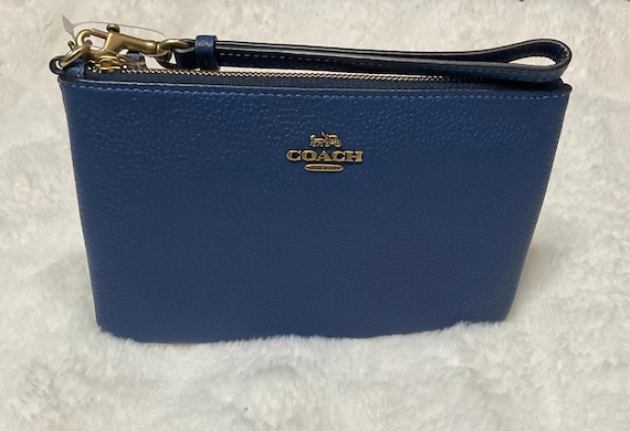 Coach Corner Zip SMALL Wristlet Leather Wallet , B4 True Blue