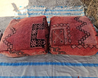 Conjunto de 2 puf Kilim marroquí, puf de suelo, otomano marroquí vintage, puf Beni Ourain. Meditación de yoga de puf Kilim marroquí