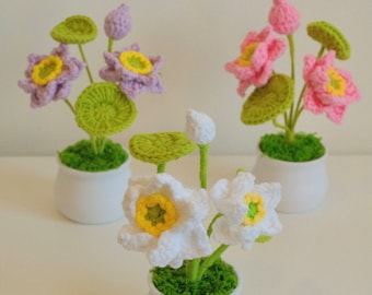 Handmade Crochet Flower Plants, Lotus Sunflower Daisy Houseplant Decor, Car Charms, Crochet Potted Flowers, Finished Crochet Home Decor