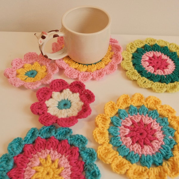 Crochet Flower Coaster set, Small Coasters, Y2K Home Decor, Danish Pastel coaster, Handmade Coasters, Gift, Dopamine Decor