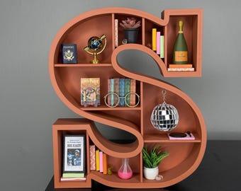 Custom Initial Bookshelf: Miniature Letter Bookcase, Personalized Decor