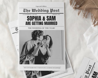 Printable Wedding Infographic, Wedding Word Search, Unique Wedding Program, Printable Wedding Timeline, Editable Wedding Newspaper Program