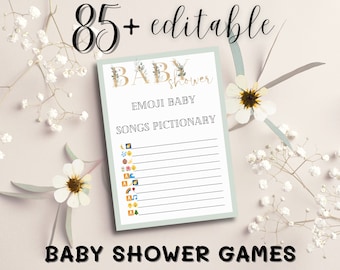 Druckbare Babypartyspiele, minimalistische Babypartyspiele Bundle - bearbeitbarer Sofortdownload 85 Spiele, Babypartypaket