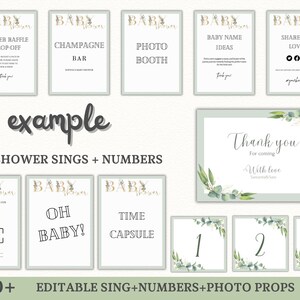 a set of baby shower signs and numbers