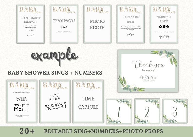 a set of baby shower signs and numbers