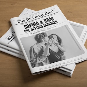 Editable Wedding Newspaper Program, Printable Wedding Timeline, Folded Wedding Day Program, Wedding Word Search image 1