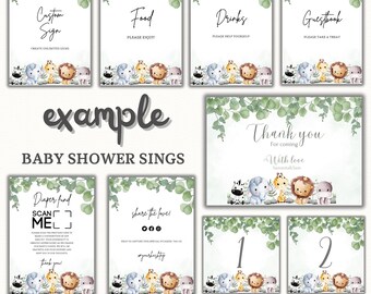 Minimalistisches Babypartyspiel-Bundle bearbeitbare Vorlagen mit 85 Spielen, niedlicher Safari-Tierstil, sofortiger Download, druckbare Babypartyspiele