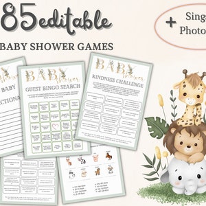 a baby shower game with a giraffe and a lion