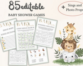 Baby Shower Game Mega Pack - Instant Access to 85 Editable & Printable Games, Minimalist Design for Modern Baby Celebrations