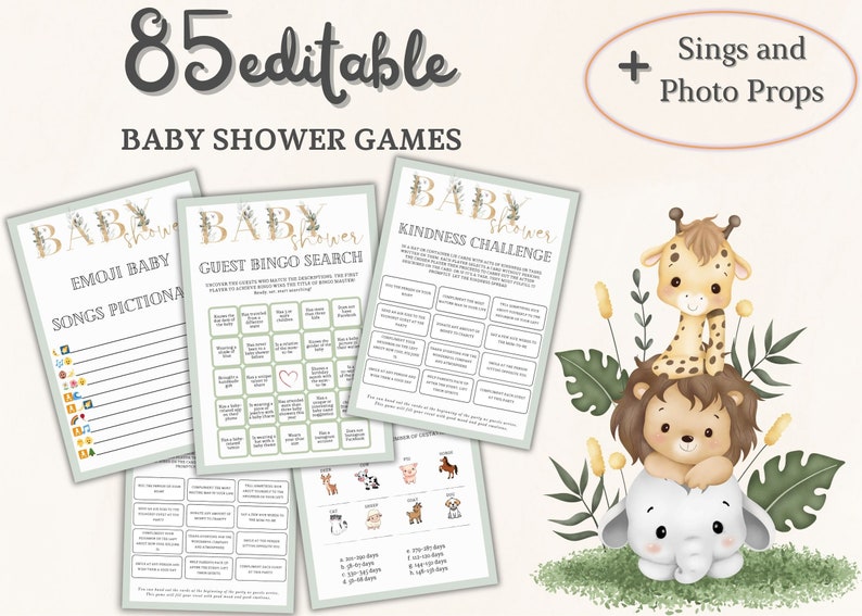 a baby shower game with a giraffe and a lion