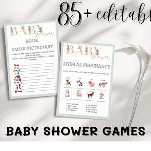 Editable Baby Shower Games Bundle, Baby Shower Games Bundle, Editable Instant Download 85 Games, Minimalist Baby Shower Games