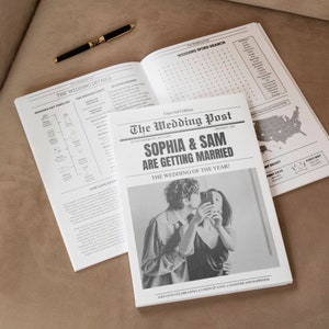 Programa de periódico de boda editable, cronología de boda imprimible, programa del día de la boda plegado, búsqueda de palabras de boda imagen 5