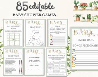 Minimalistisches Baby-Dusche-Spiele-Bundle - Bearbeitbar Sofortiger Download 85 Spiele, druckbare Babyspiele, Baby-Dusche-Paket