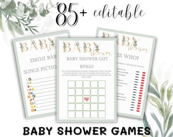 Bundle minimaliste de jeux pour baby shower bohèmes - Téléchargement instantané modifiable : 85 jeux, Jeux de bébé à imprimer et Pack de baby shower