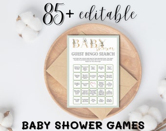 Bingo Baby Shower Minimalist 85 Games for Baby Shower, Baby Shower Games Bundle - Editable Instant Download 85 Games