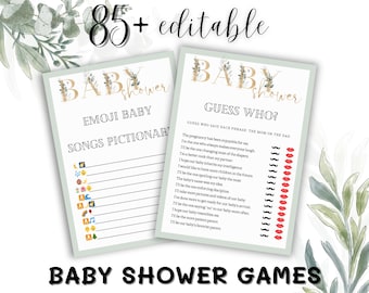 Paquete de juegos minimalistas para baby shower: descarga instantánea editable de 85 juegos, Juegos para bebés imprimibles y Paquete de baby shower