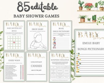 Boho Minimalist Baby Shower Games Bundle - Bearbeitbar Instant Download 85 Spiele, Gender Neutral Spiele, druckbare Baby Shower Spiele