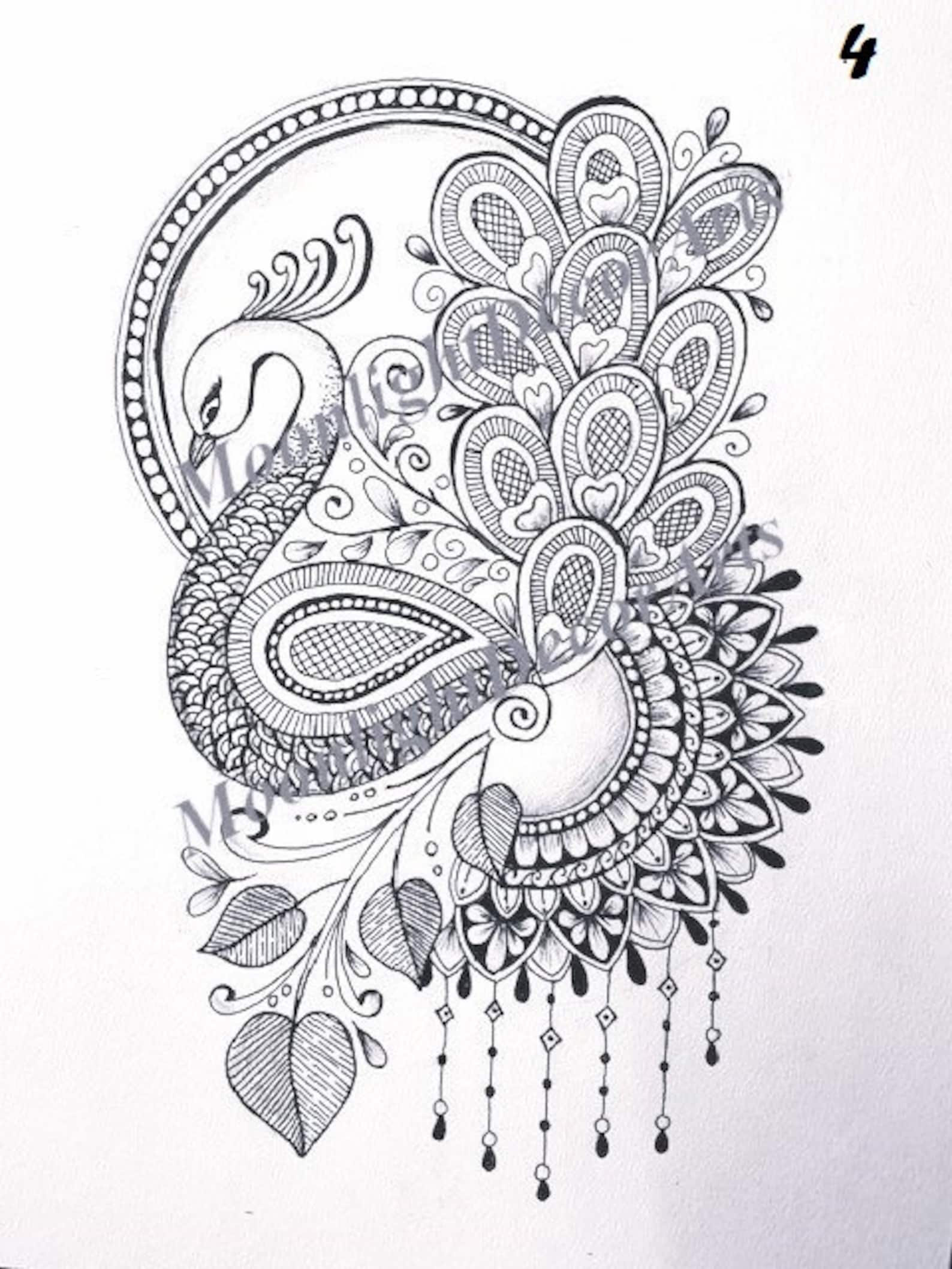 Peacock Zentangle - Ready to Hang A4 Size Peacock Mandala Art Drawing ...