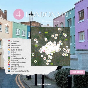 London travel map, London guide, London ebook, London tips, London map, Canva