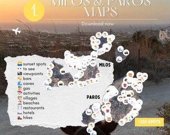 Milos & Paros travel maps, Milos travel map, Paros guide, Milos ebook, Paros tips, Milos map, Canva