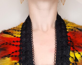 Flame feather shawl with lace trim