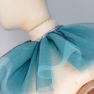 Blue ruffled tulle collar with blue and silver trim image 5