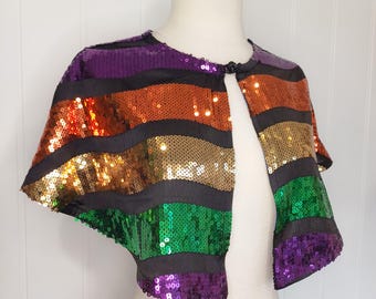 The Josephine Cape - Multicoloured wave sequin short festival cape