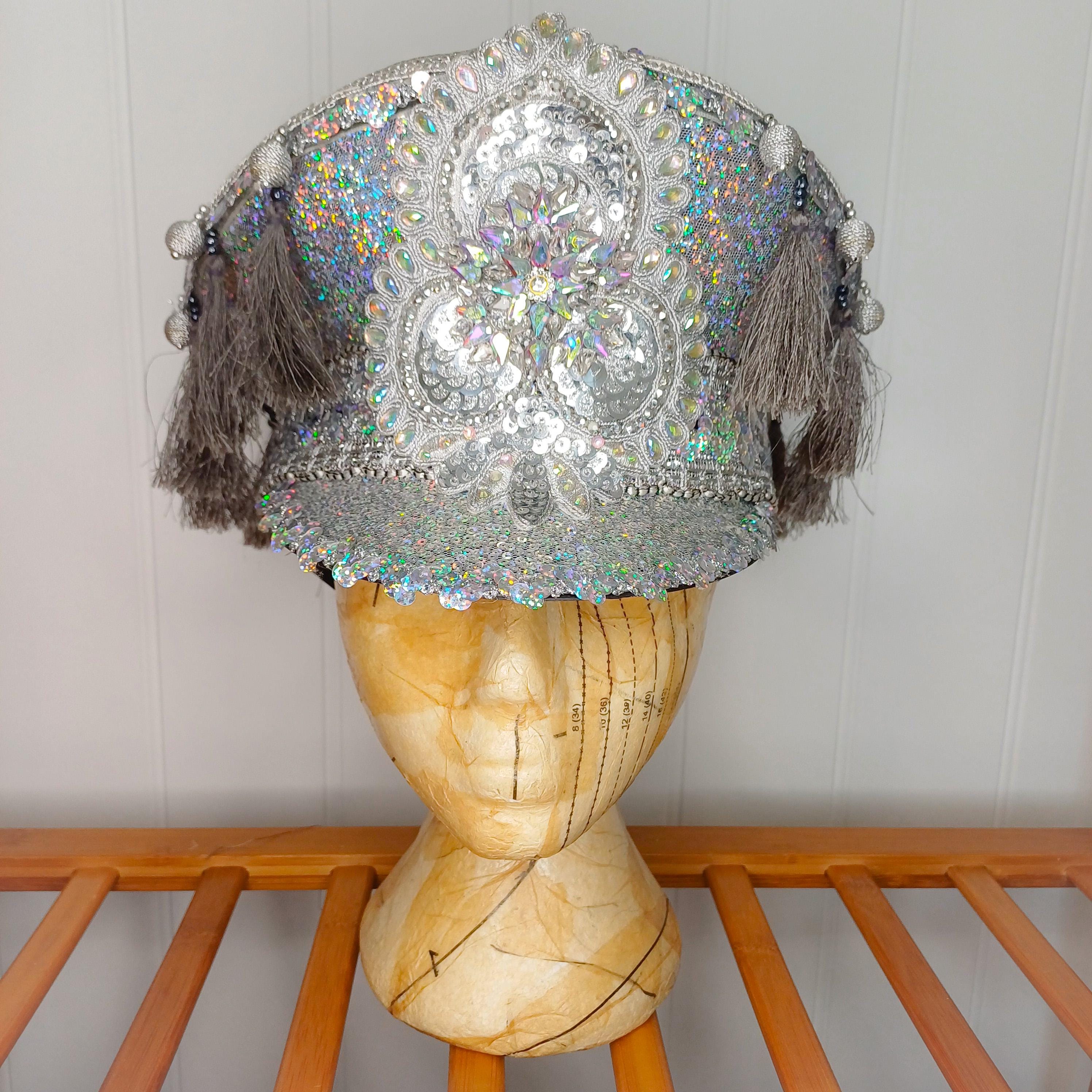Silver festival captains hat Silver Sequin Captain Hat – Rave Wonderland main image 2