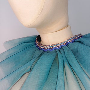 Blue ruffled tulle collar with blue and silver trim image 6