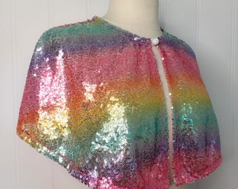 The Josephine Cape - Rainbow sequin short festival cape
