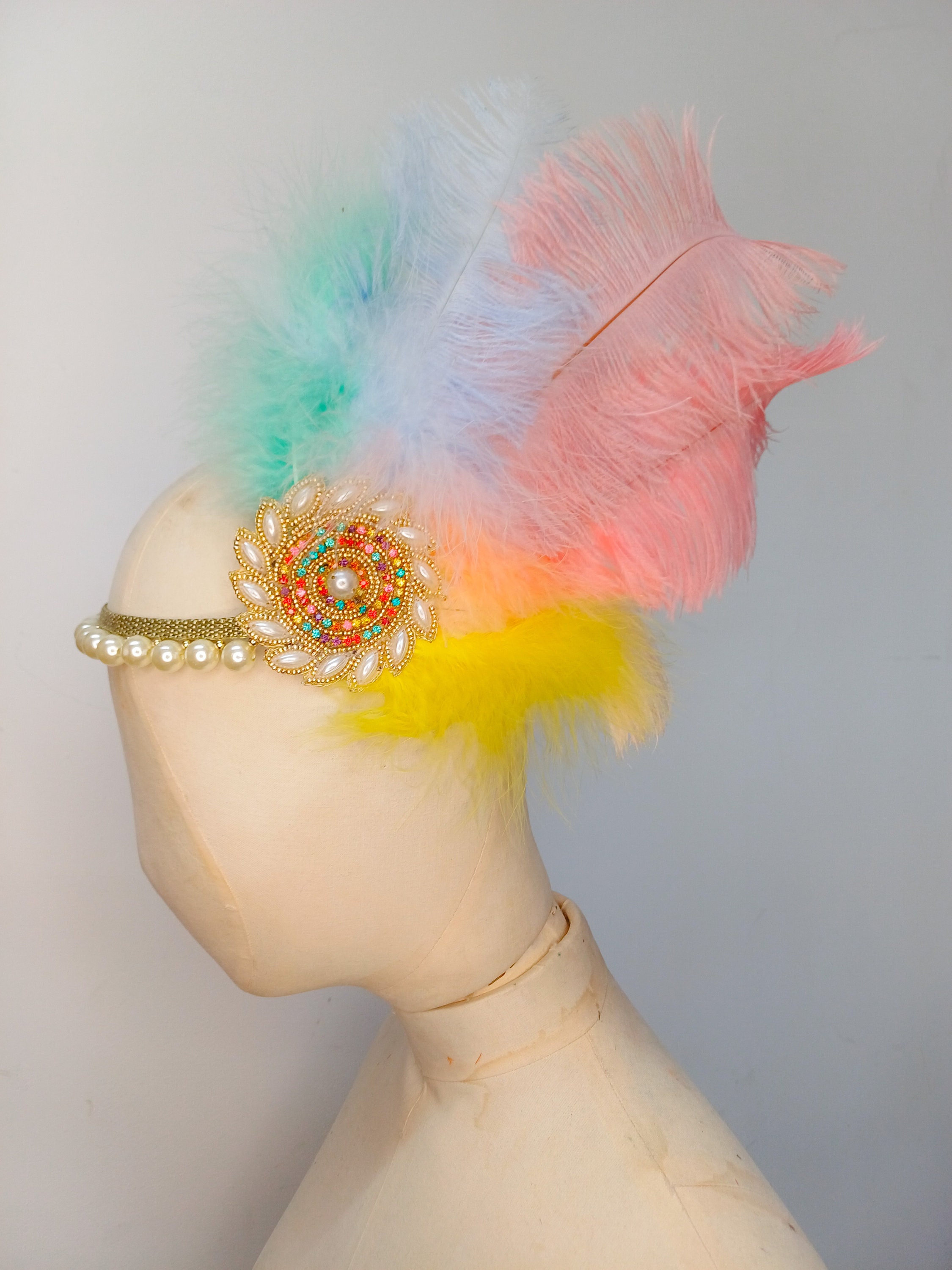 Pastel Flapper-style Headband With Feathers and Bead and  display picture 1