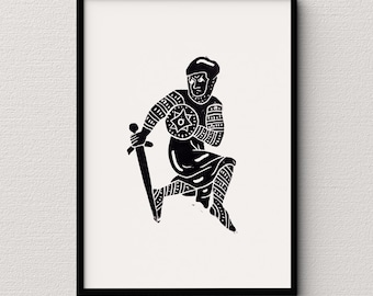 Medieval Marginalia A5 Original Linocut Print - Maastricht Hours Knight