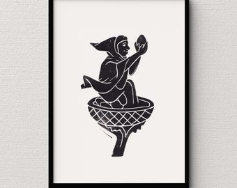 Medieval Marginalia A5 Original Linocut Print - Eggman