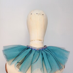 Blue ruffled tulle collar with blue and silver trim image 8