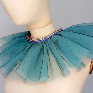 Blue ruffled tulle collar with blue and silver trim image 7