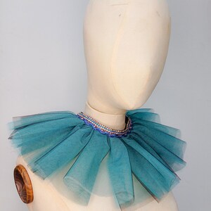 Blue ruffled tulle collar with blue and silver trim image 3