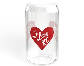 Retro KC Heart Sipper Glass, 16oz Kansas City Bar Glass, Housewarming Gift, Souvenir, KC Drinkware, KC Fan Glassware