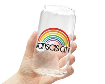 Kansas City Rainbow Sipper Glass, LGBTQ Pride Barware, Housewarming Gift, 16oz KC Glassware, Souvenir