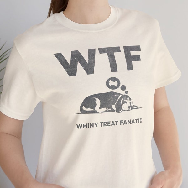 WTF, Whiny Treat Fanatic Acronym With Silhouette Beagle Thinking Of Food, Funny Beagle T-shirt | Trendy Unisex Jersey Short Sleeve Tee