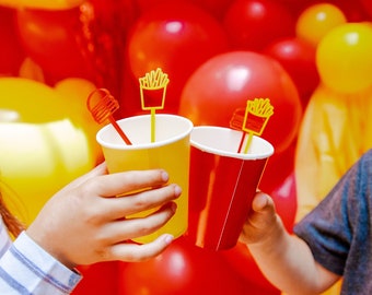 Set of French Fries and Burgers Stirrers | BBQ Party | Grill Party | Summer Party | Junk Food Party | Swizzle Sticks | Kids Party
