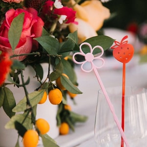 Set of Berry & Flower Party Drink Stirrers | Strawberry Party | Berry Cute | Swizzle Sticks | Kids Party | Birthday Party | Party Decoration