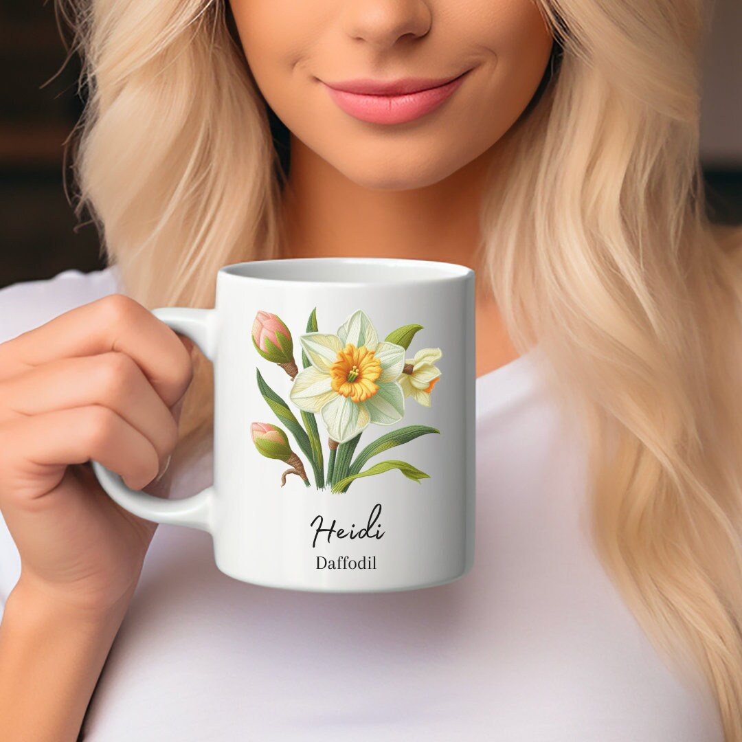 Personalized Birth Flower Mug March, Custom Birth Month Birth Flower Mug, Mother's Day Gift, Plant Mom Mug, Mothers Day Mug