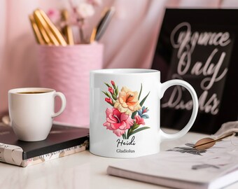Personalized Birth Flower Mug August, Custom Birth Month Birth Flower Mug, Mother&#39;s Day Gift, Plant Mom Mug, Mothers Day Mug