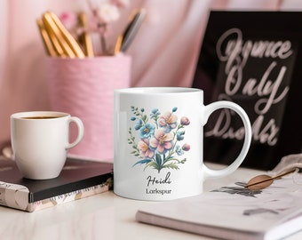 Personalized Birth Flower Mug July, Custom Birth Month Birth Flower Mug, Mother's Day Gift, Plant Mom Mug, Mothers Day Mug